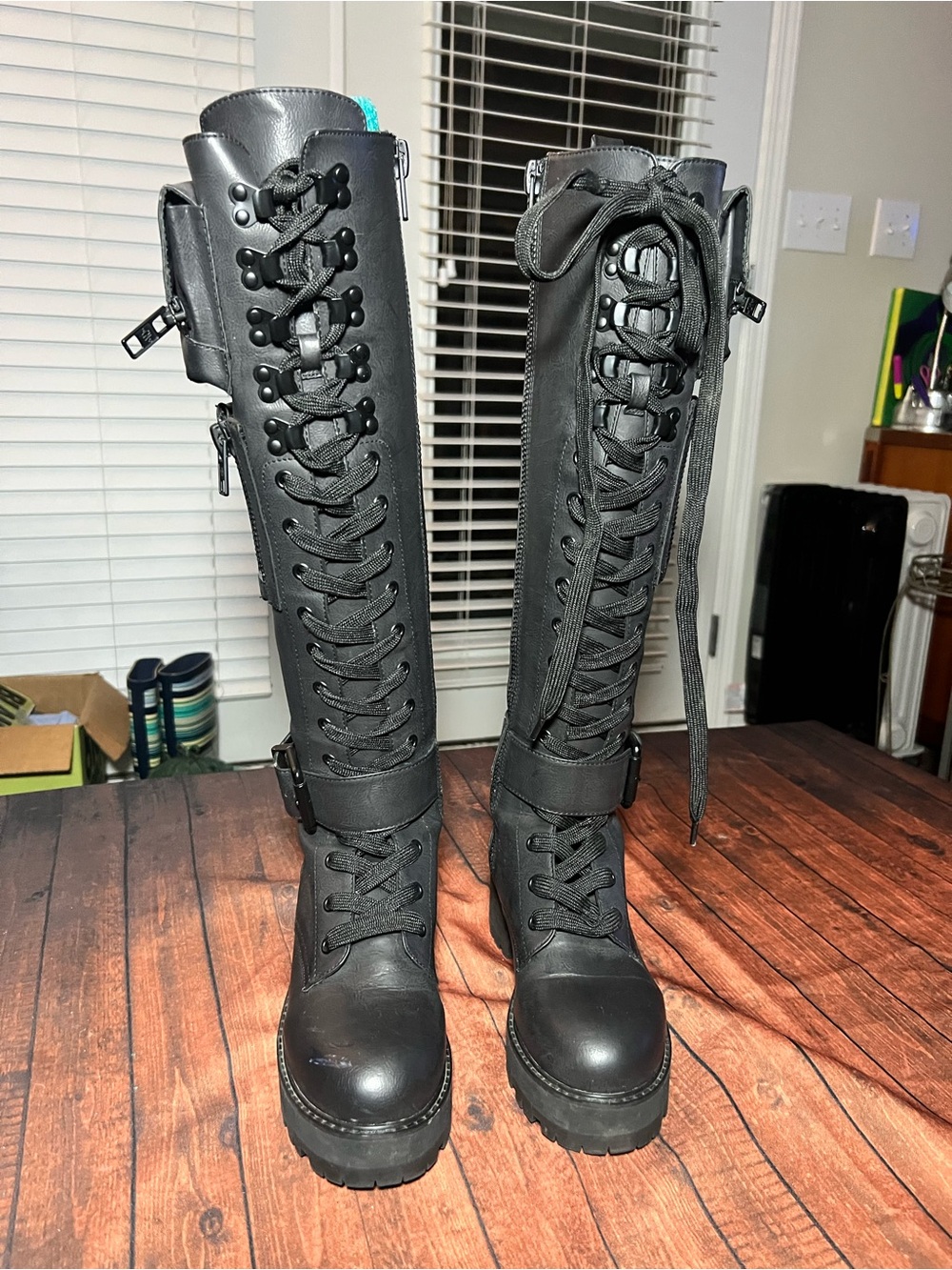 Dolls Kill Obsidian Pocket Knee High Combat Boots (7M) - Picture 7 of 8